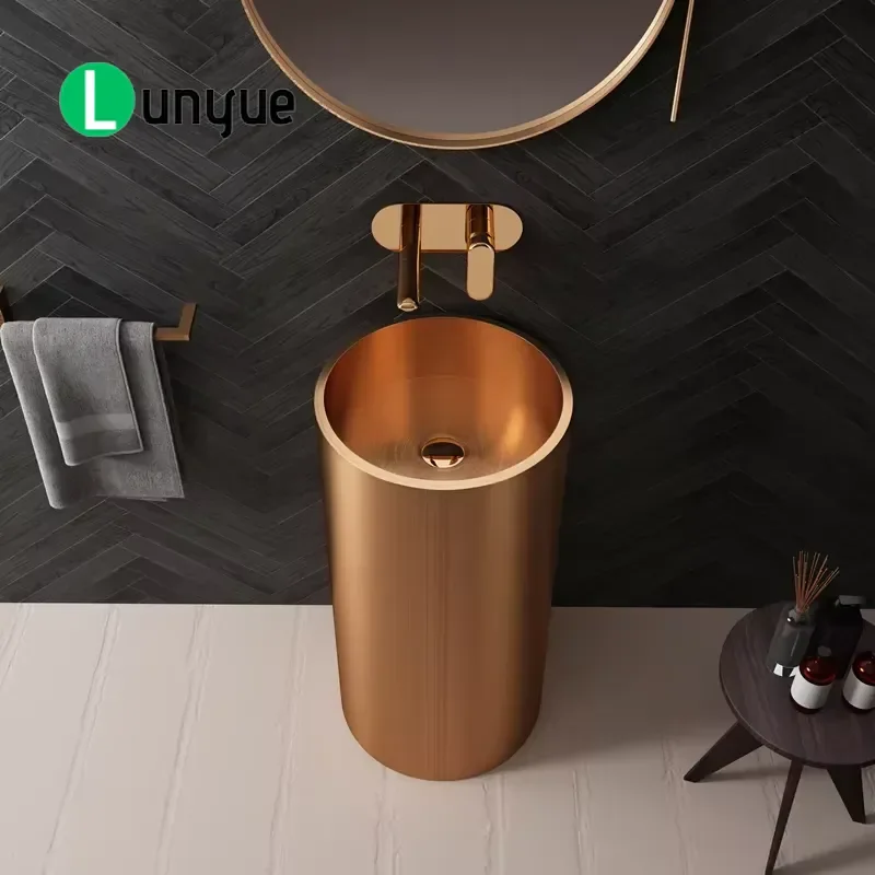 Luxury Round Freestanding Sink Brushed Rose Gold Black Bronze 304 Stainless Steel Bathroom Basin Modern Vanity Washbasin