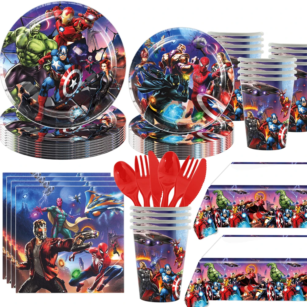 New Disney Avengers decorazioni per feste di compleanno tazze da supereroe piatti palloncini stoviglie usa e getta forniture per Baby Shower