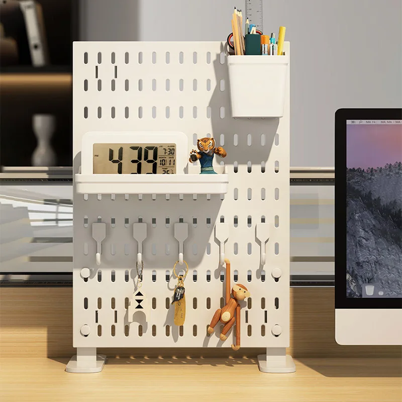 

【I SET】Perforated Desk Organizer Set, Wall Mount Hole Board with Clips, No Drill Space Saving Storage Panel for Home Office