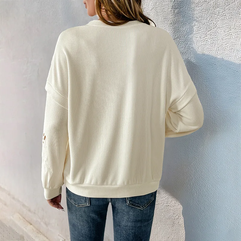 2025 Nuova felpa con cappuccio girocollo casual a maniche lunghe con texture pullover top patchwork ricamato