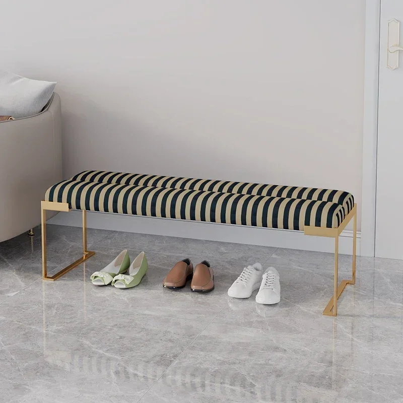 

living room bench simple stainless steel home shoe changing stool striped Nordic light luxury bedroom living room bedside