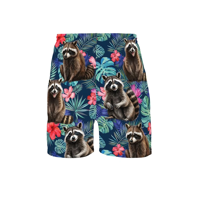 Raccoon Graphic Short Pants For Men Clothes Funny Animal Hawaiian Beach Shorts Aloha Vacation Surfing Kids Trunks Boy Trousers