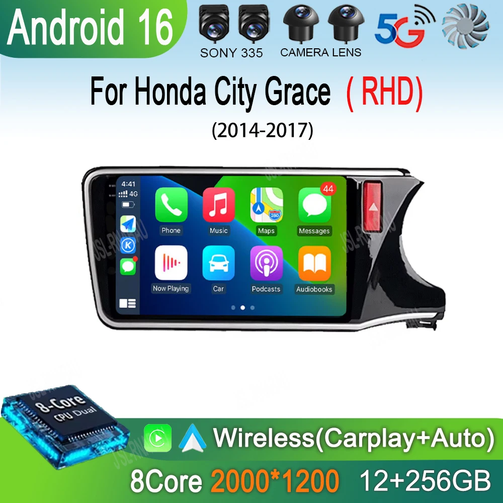 

10-дюймовый Android 16 плеер для Honda City Grace RHD 2014-2017: автомобильная магнитола, стереосистема, мультимедиа, GPS, DVD, сенсорный экран