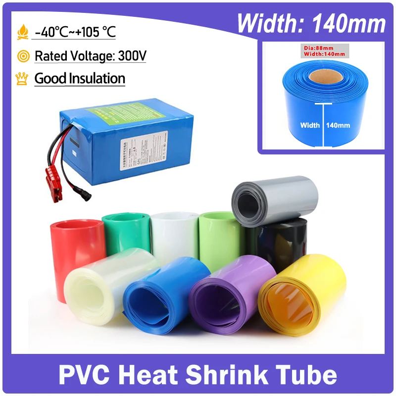 1-30m Width 140mm PVC Heat Shrink Tube 18650 Battery Wrap Heat Shrinkable Insulated Cable Protection Film Wrapping Sleeve