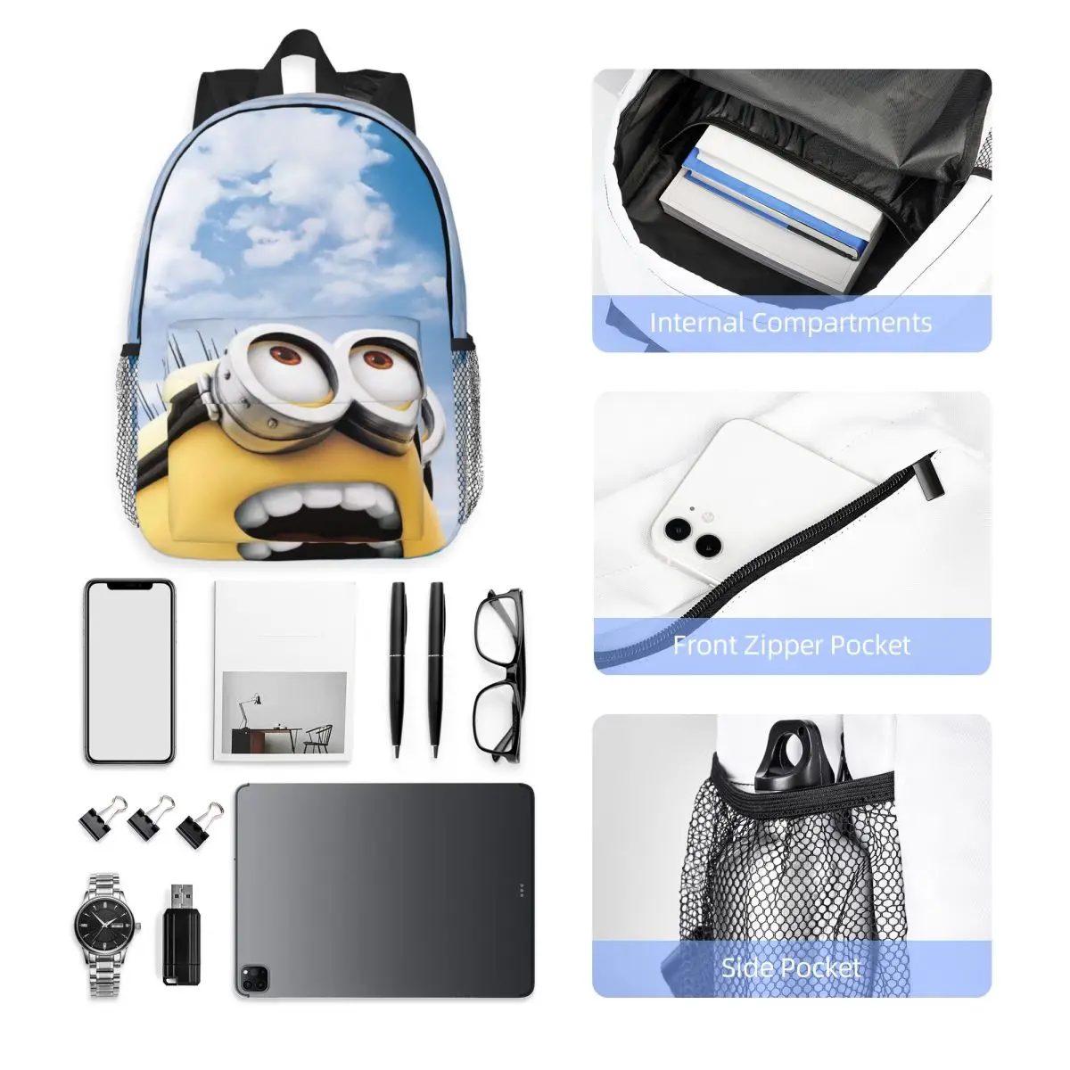 M-Minions Nieuwe Mode Hoge Capaciteit Waterdichte College Rugzak Trendy Laptop Reisboekentas 15Inch