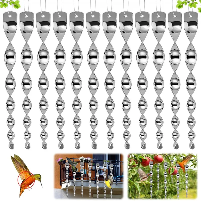 【12 Pack Bird Deterrent Spinners】Wind-Activated Reflective Scare Rods, Anti-Bird Spiral Stakes for Garden & Farm
