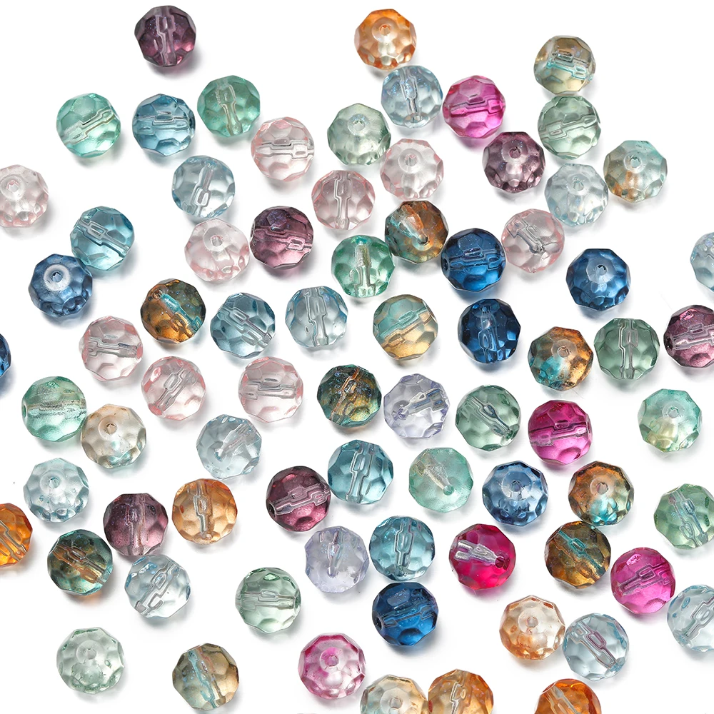 50Pcs 10mm Glass Faceted Beads Charm Crystal Spacer Bead for DIY Bracelet Necklace Earring Jewelry Making Accessories