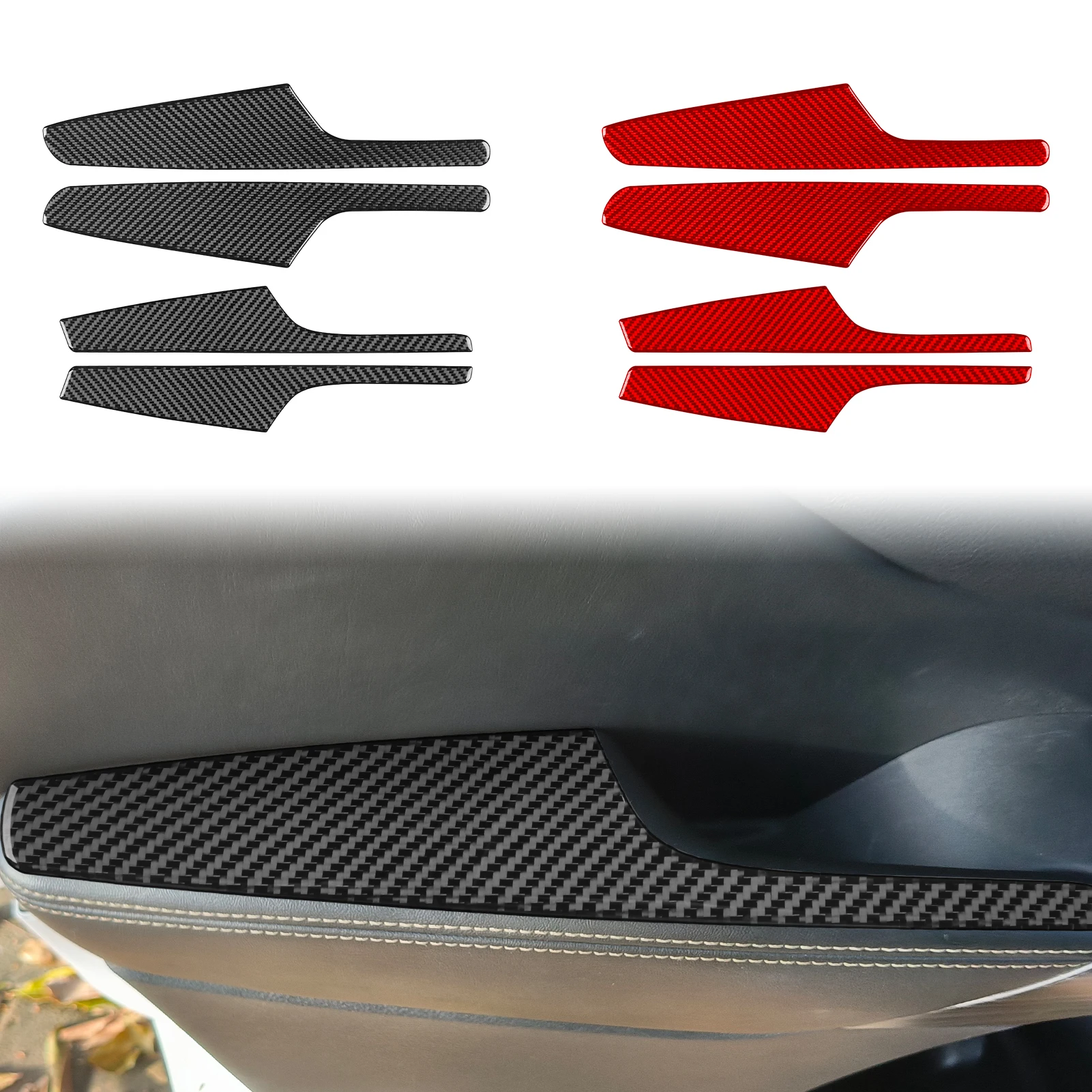 For Jeep Cherokee 2014‑2018 Carbon Fiber Four Doors Armrest Panel Decorative Car Cover Interior Accessories Modified Sticker