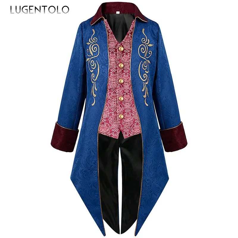 

Men Embroidery Tailcoat Steampunk Coat Jacquard Medieval Victorian Single Breasted Uniform Lapel Retro Party Jacket Lugentolo