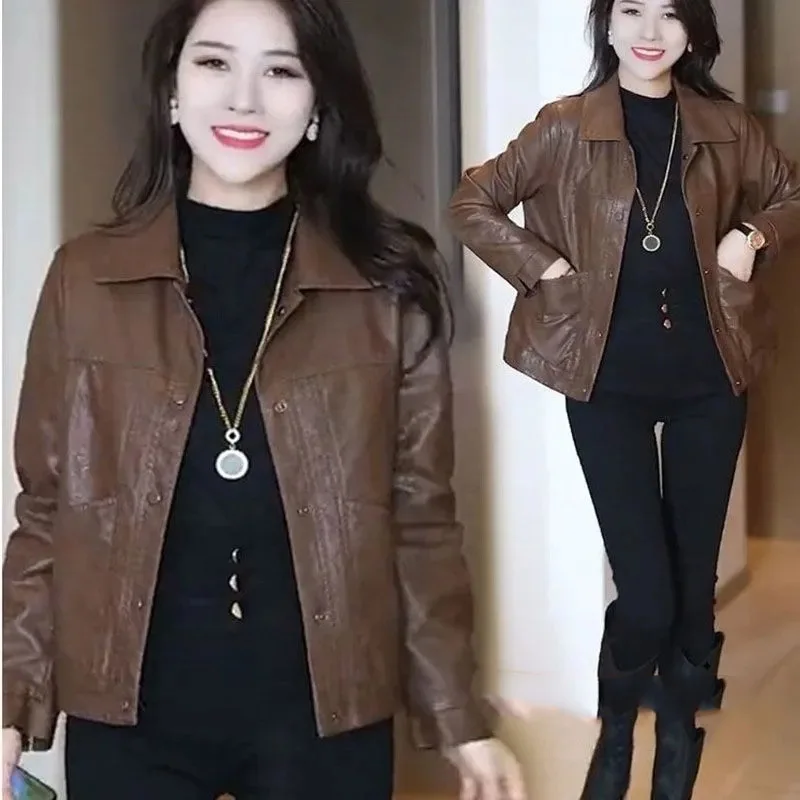 Spring Autumn Women Leather Jacket 2024 Female Soft Leather PU Leather Coat Korean Lady Large Size 4XL Faux Leather Outwear