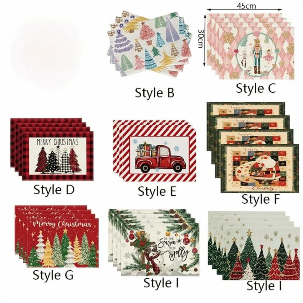 4pcs Dining Decoration Linen Christmas Placemat Rectangular Heat Resistant Table Mat Non Slip Tableware Pad Festival