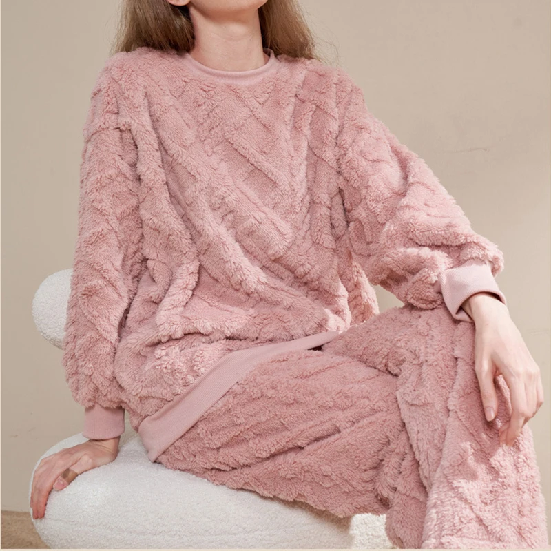 Pajamas Women Winter Coral Velvet Long Sleeve Pants Pjamas 2 Piece Sets New Thickened and Padded Warm Soft Casual Homewear Suit