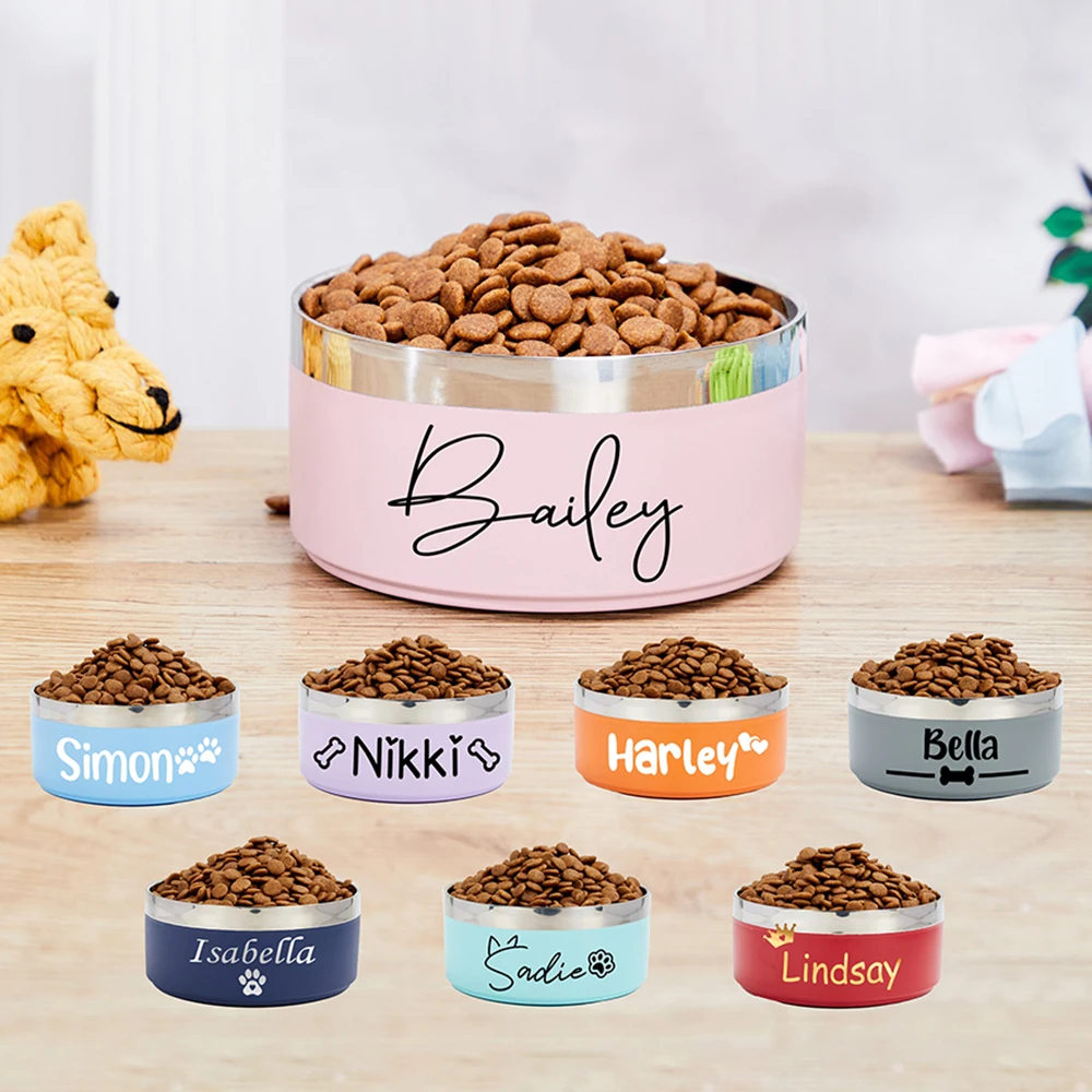 Bacia de estimação personalizada com nome, aço inoxidável, comida e água tigelas, Natal, Ano Novo, Pet Gift, personalizado