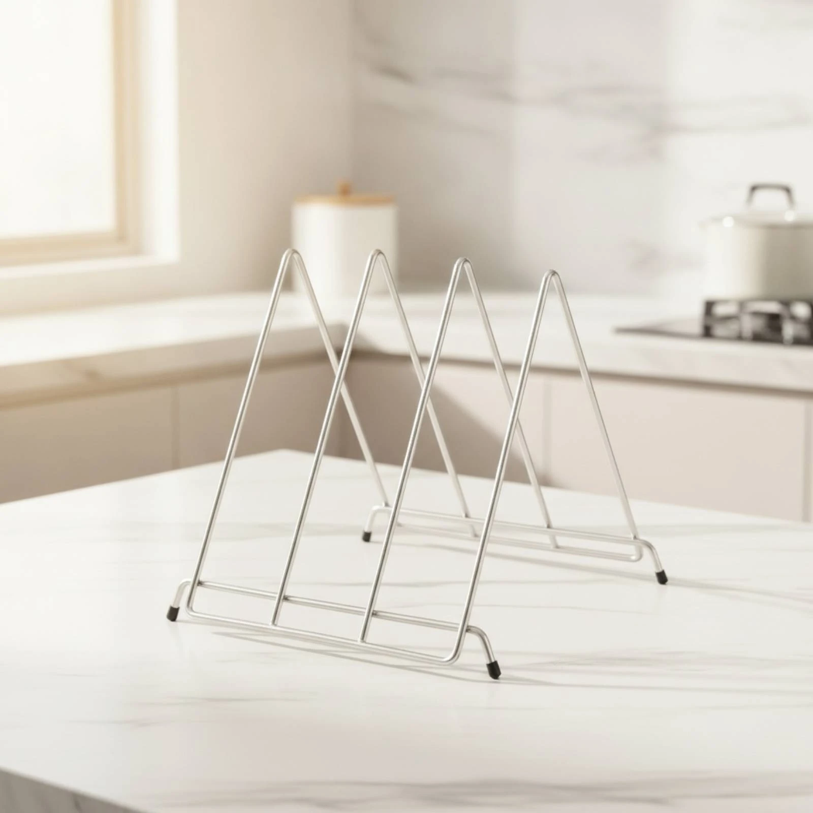Countertop Cutting Board Organizer with Wire Frame Vertical Triangular Wire-Frame Board Rack Long-Lasting Sturdy