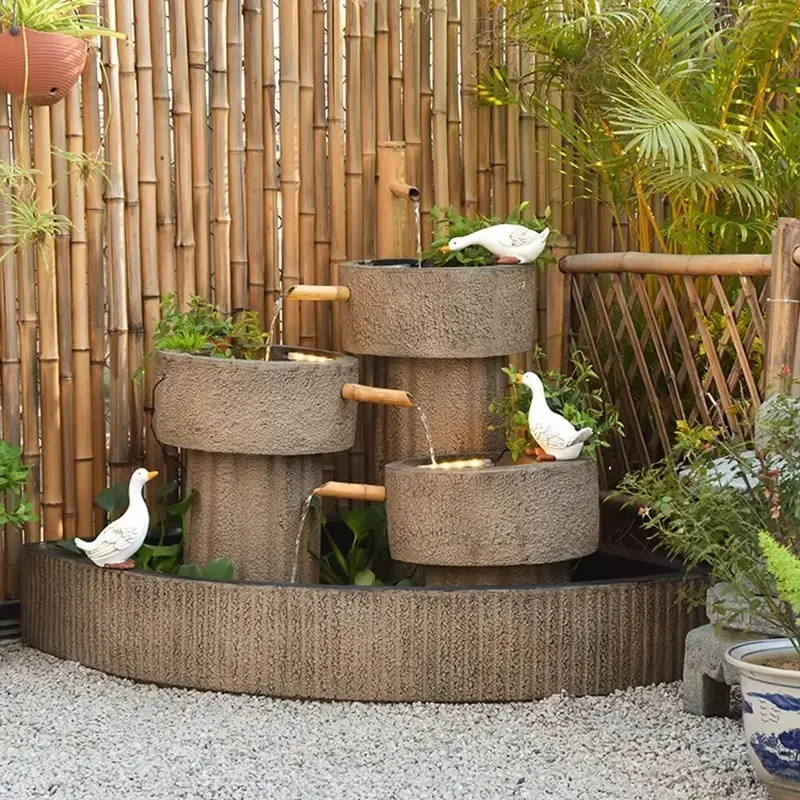 outdoor garden landscape decoration accessories large resin fountain waterfall with lamp and fish tank