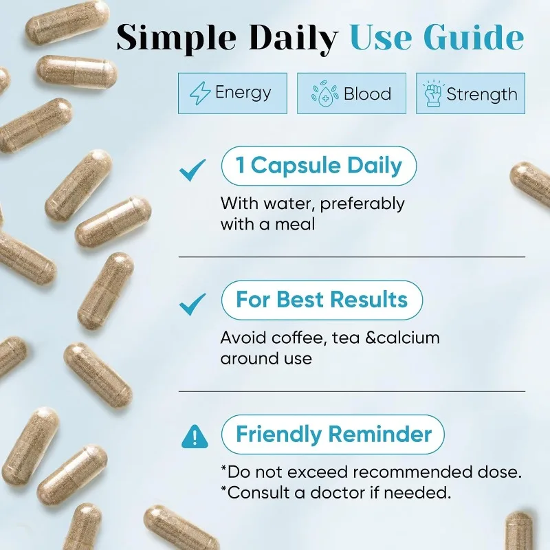 Iron Complex 65mg (bisglycinate Iron 350mg), Containing 60 Capsules of Vitamin C, B Complex, Zinc, and Copper