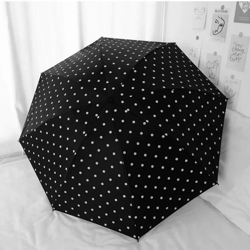 

Automatic Foldable Polka Dot Umbrella UV Protection Sun Umbrella Sunshade Black Coating Simple Rain Sun Dual Use Umbrella
