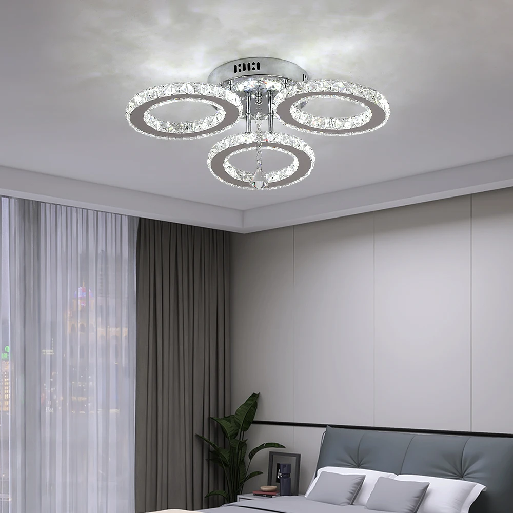 Lámpara de techo Led de cristal con Control remoto, candelabro moderno, lámpara colgante, decoración interior, accesorio montado en superficie