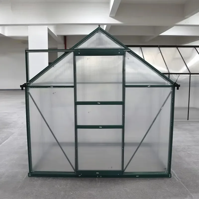 Garden Gable Greenhouse Backyard Walk-In Polycarbonate Single Sliding Door Aluminum Frame Sunroom