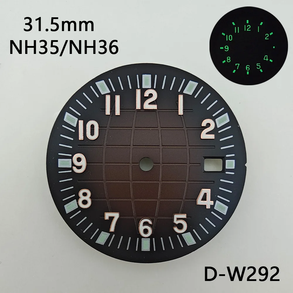 31.5mm NH35 Dial Watch Dial with Date Window, Gradient Color, Green Lume, Earth Design, Custom Logo