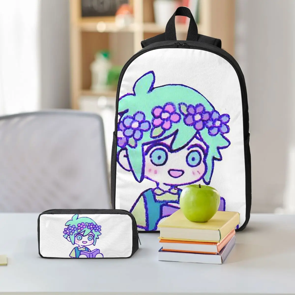 Cute Basil Omori Emote Backpack Boys Girls BookBag School Bag Shoulder Bags 3ps Insulated Lunch Bag Pencil Case