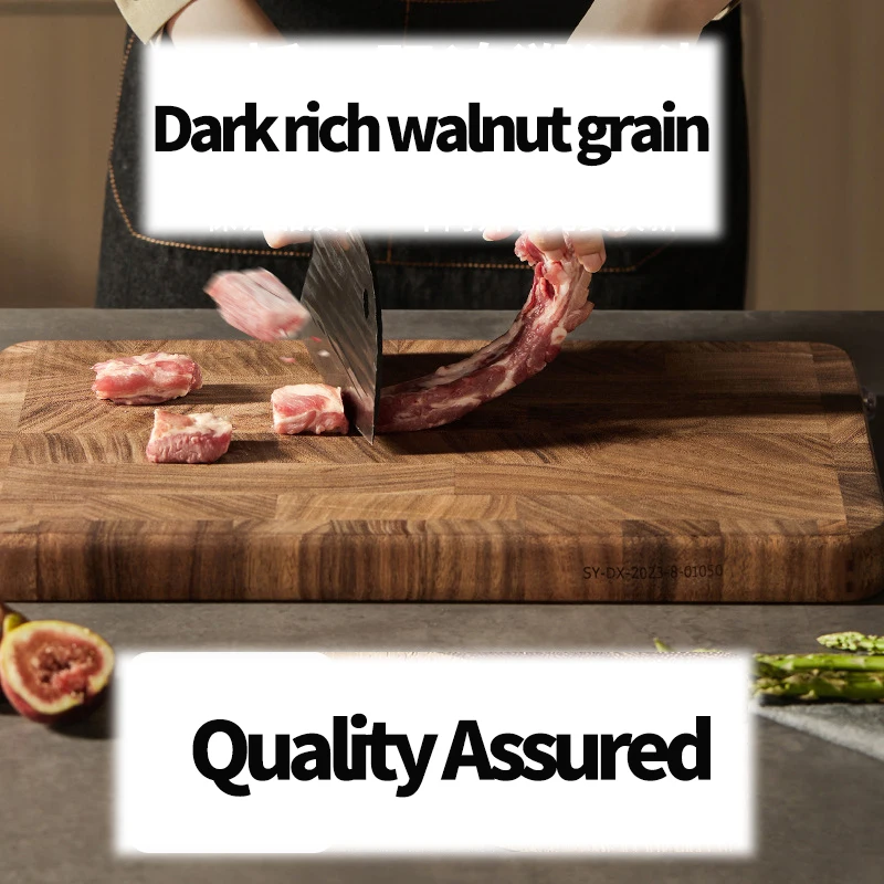 Solid Black Walnut Cutting Board 3.5cm, Heavy Duty Butcher Block with Comfortable Handle, Large Kitchen Chopping Board