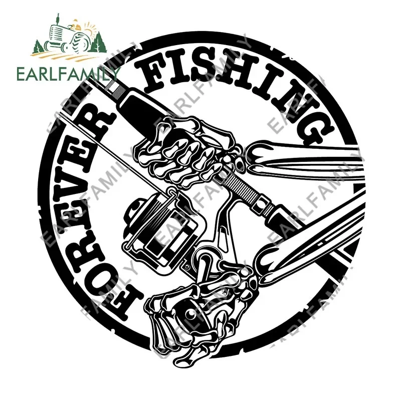 EARLFAMILY 13cm x 12.8cm Forever Fishing Reel Sticker for Tackle Box Toolbox NEVER Tire of Fishing Decal Funny Car Stickers