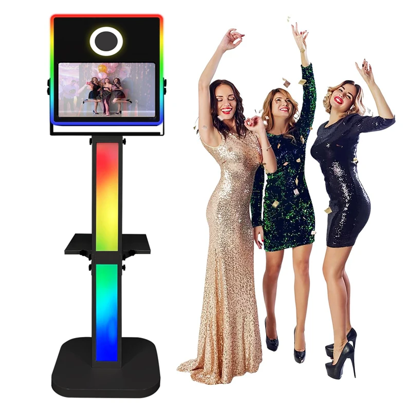 Portable Mirror Photo Booth 15.6 Inch Touch Screen for DSLR Camera Selfie Photo Booth Machine RGB Ring Light with Flight Case