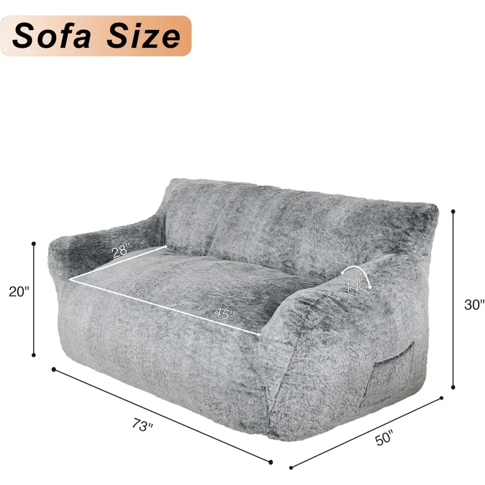 Giant Bean Bag Chair Sofa,Memory Foam Filled Floor Loveseat with Faux Fur Cover and Wide Armrests for Adults in Living Room