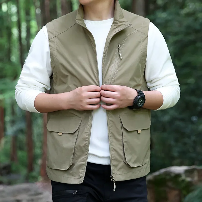 Summer New Men's Multi-pocket Thin Tooling Casual Vest Middle-aged Large Size