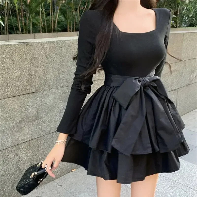 New In Splicing Black Female Dress Curvy Elastic Full Aesthetic High Quality Women\'s Long Sleeve Dresses Luxury Clothes Harajuku