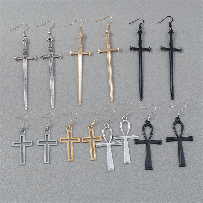 Punk Gothic Übertriebene Lange Metall Kreuz Tropfen Ohrringe für Frauen Mädchen Party Urlaub Schmuck Zubehör – Detail 2