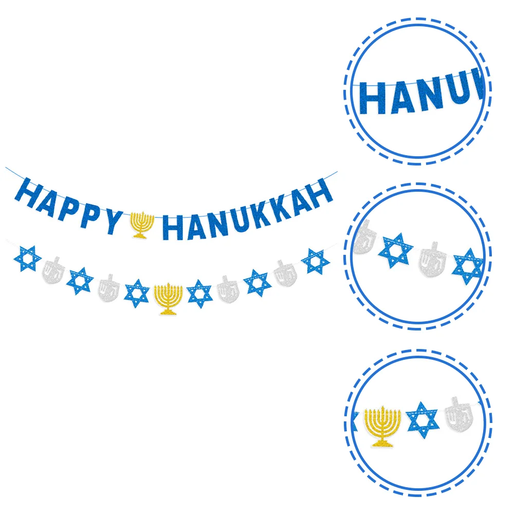 2 Pcs Hanukkah Latte Outdoor Decor Decorations for Classroom Bunting outside Paper Garland Hanging Banners