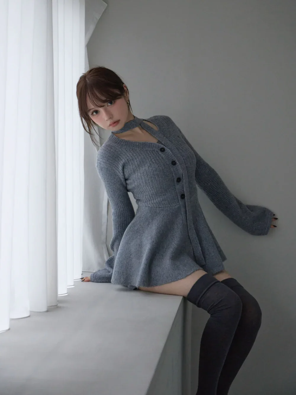 2025 Autumn New Japanese Style Single-breasted Top Fashion Design Waist-Cinching Knitted Umbrella Dress and Shorts 2 Pieces Set