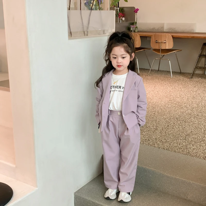 Children Jackets+Pants 2pcs Outfits Baby Girls Blazer Suits Clothing Sets Fashion Spring New Formal Korea Kids Casual Suit 2024