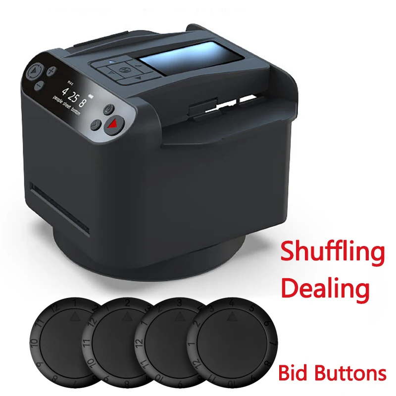 

Auto Cards Dealer Rechargeable Cards 360° Rotating Shuffler Shuffling Dealing Playing Cards Distribution Machine 4 Bid Buttons