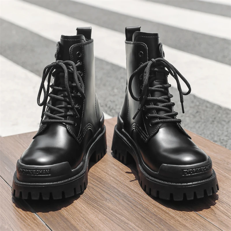 

Autumn Winter Men Thick Soled Motorcycle Boots European American Height Increasing Casual High-end Feeling Fashionable Boots
