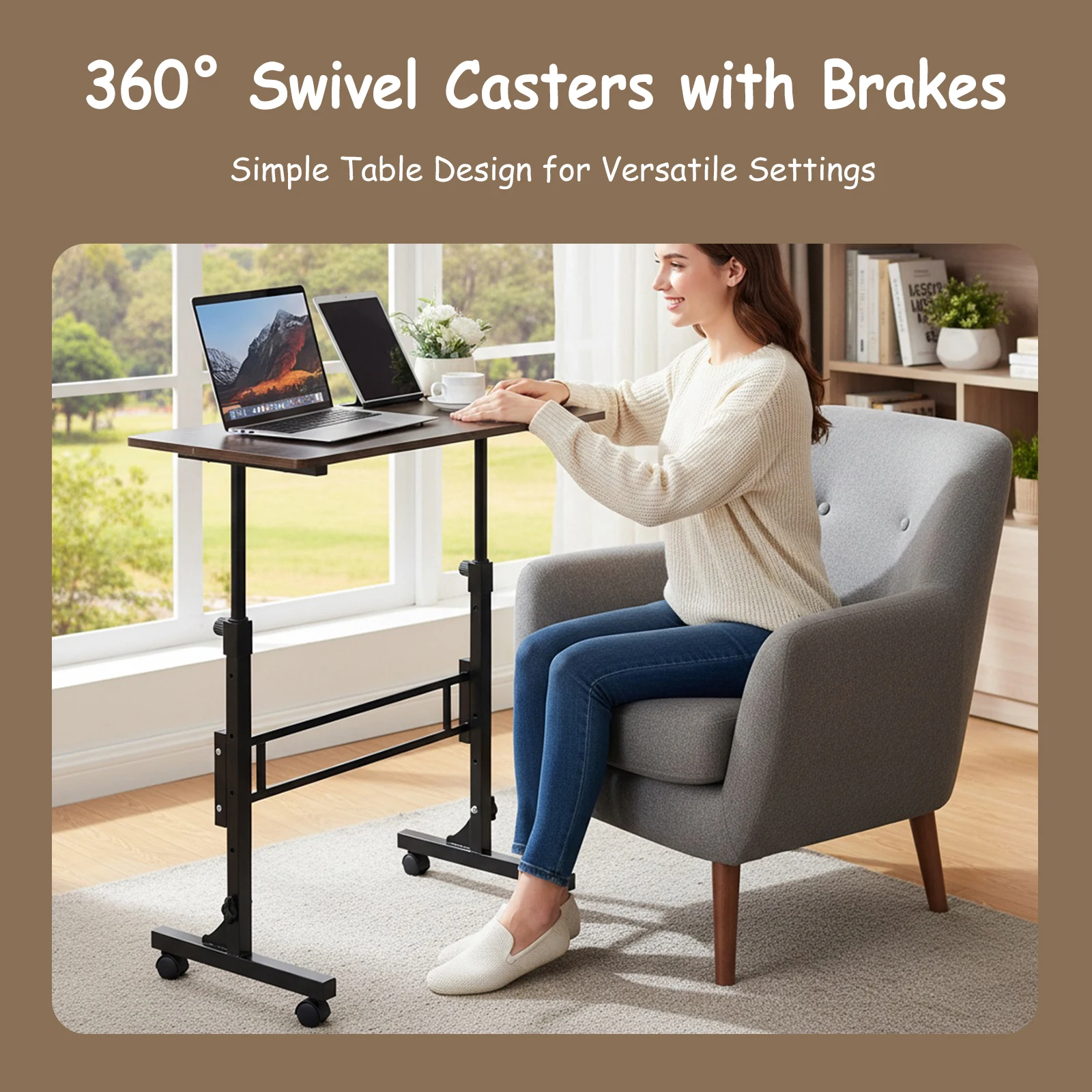 

Standing Desk Adjustable Height Mobile Stand Up Desk with Wheels (Black Walnut)