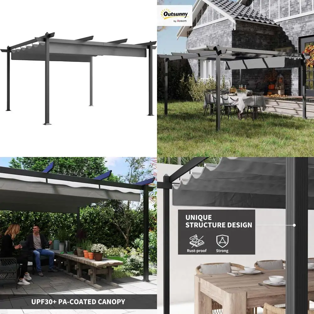 

"13-Foot by 13-Foot Retractable Pergola Canopy with Durable Aluminum Frame for Outdoor Garden, Patio, and Backyard Sun Shelter"