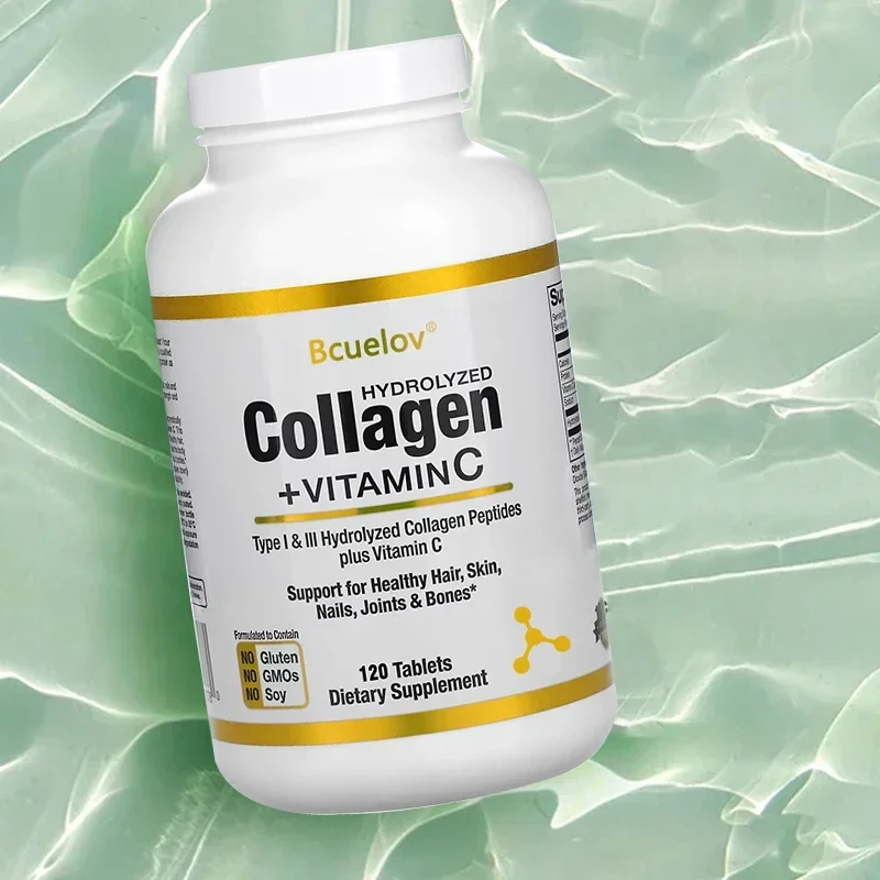 Hydrolyzed Collagen Peptides+Vitamin C Supports Hair,Skin,Nails,Joints&Bones-Contains Type I & III Collagen Peptides - Non-GMO