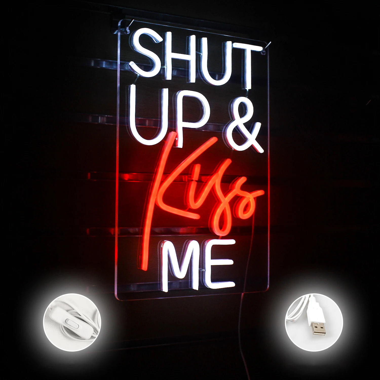 Shut Up And Kiss Me LED Neon Signs Art Room Wall Decoration Lights USB Powered for Bedroom Windows Glass Art Logo Decor