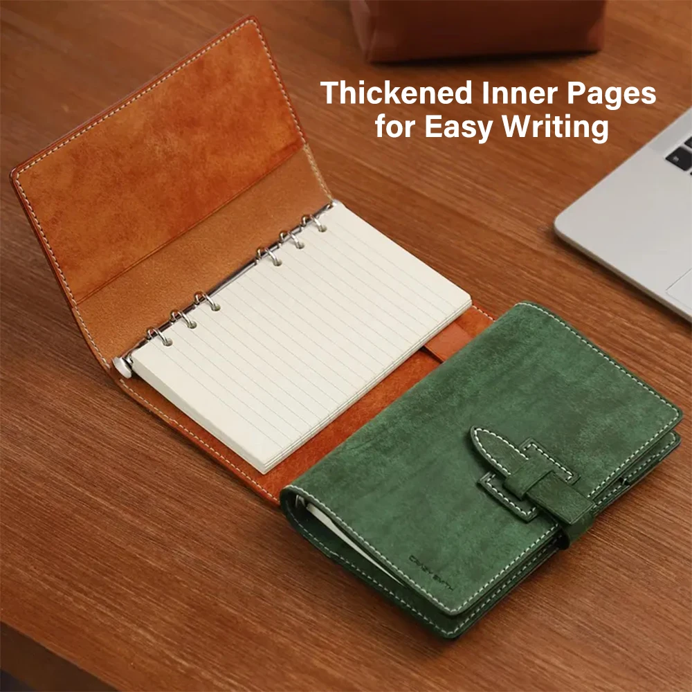 CRAZYSMITH Handmade Binder Journal Vintage Top-Grain Leather Cover Refillable Loose Leaf Binder Notebook Journal Diary Note Pad
