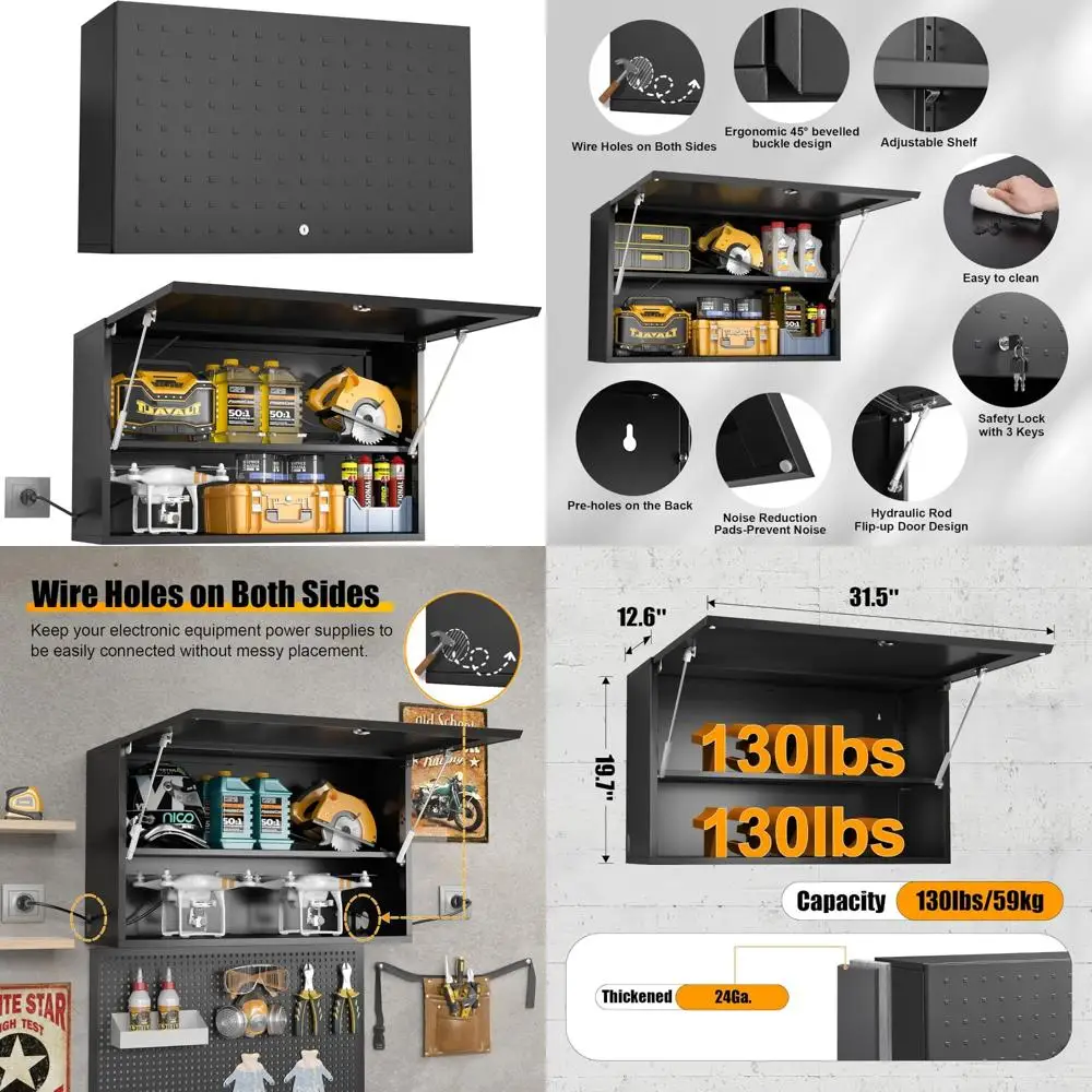 ตู้เก็บของติดผนังโลหะแบบปรับได้พร้อมกุญแจล็อคสำหรับโรงรถ, ตู้เก็บของแบบพับได้สำหรับรถพ่วง, โซลูชั่นการจัดระเบียบที่รูปตัวยู