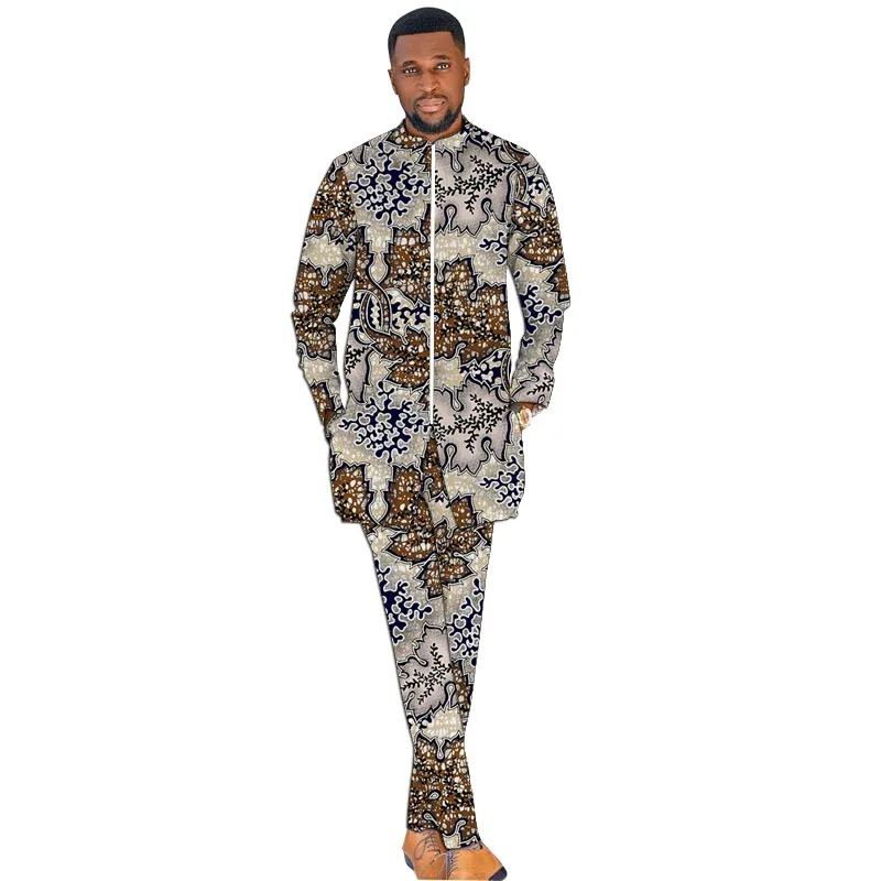 الأزياء الأفريقية الوقوف طوق أعلى مجموعات سستة قمصان + بنطلون طباعة ملابس رجالية الذكور ملابس الحفلات أنقرة بانت مجموعات #6