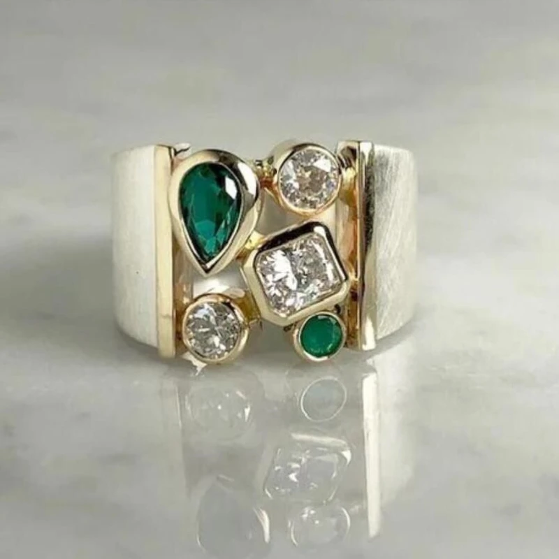 European and American Retro Women's Rings Creative Wide Face with Zircon Personalized Fashion Versatile Jewelry Accessories