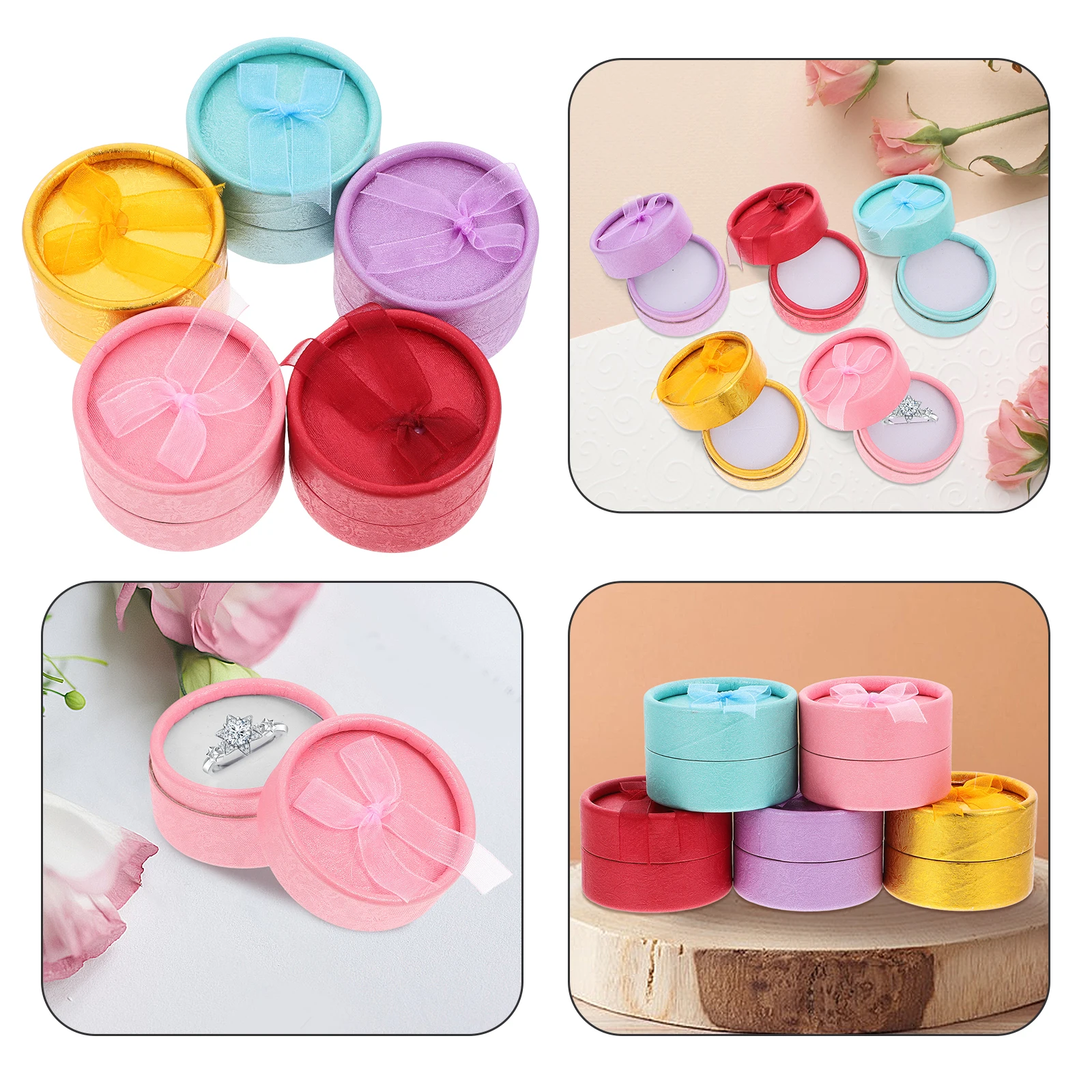 

5pcs Round Jewelry Gift Boxes S Size 5cm Diameter Durable Paperboard Foam Bowknot Ring Earring Storage Cases Practical