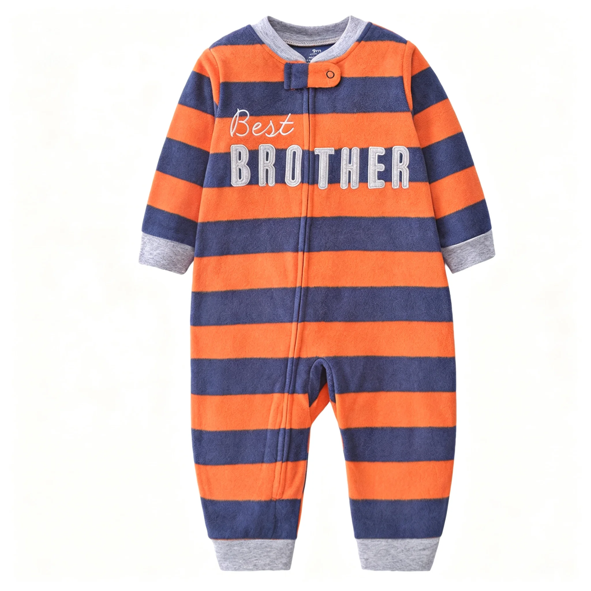Toddler Warm Fleece Romper Striped Long Sleeve Zipper Infant Onesie Outdoor Playwear 6-24M