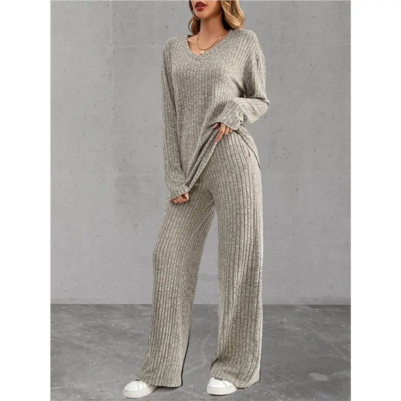 ชุดลำลองสองชิ้นสำหรับผู้หญิง ผ้าริบเนื้อนุ่ม สไตล์แฟชั่น สำหรับฤดูใบไม้ร่วง/ฤดูหนาว เหมาะสำหรับใส่ที่บ้าน