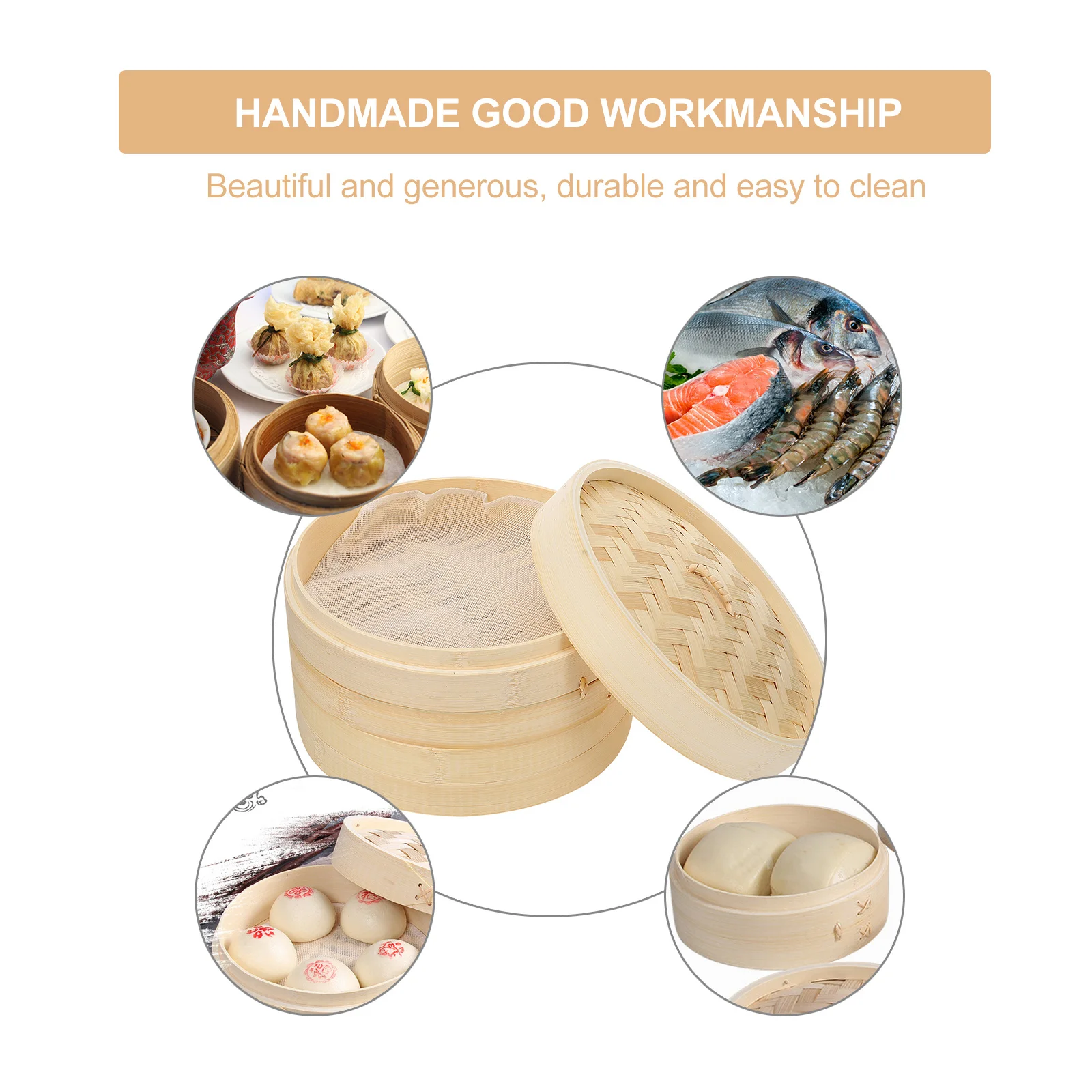

1Set Bamboo Steamer Dim Sum Dumpling 24cm Multi-Functional Kitchen Food Steamer Retains Nutrients Easy Clean Store