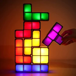 Tangram-luz nocturna apilable Diy, luces de rompecabezas, lámpara de escritorio entrelazada por inducción Usb, luz nocturna para niños, regalos de cumpleaños ideales